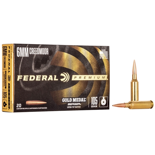 Federal Gold Medal Berger 6mm Creedmoor Ammo 105 Grain Hybrid Open Tip Match Boat-Tail - GM6CRDBH1