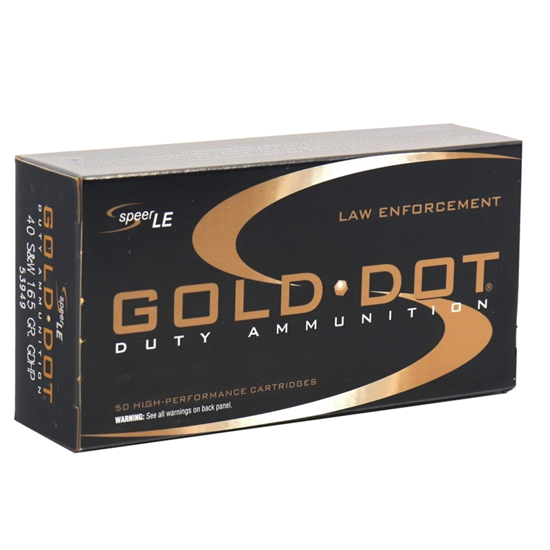 Speer Gold Dot LE Duty 40 S&W Ammo 165 Grain FBI Load JHP