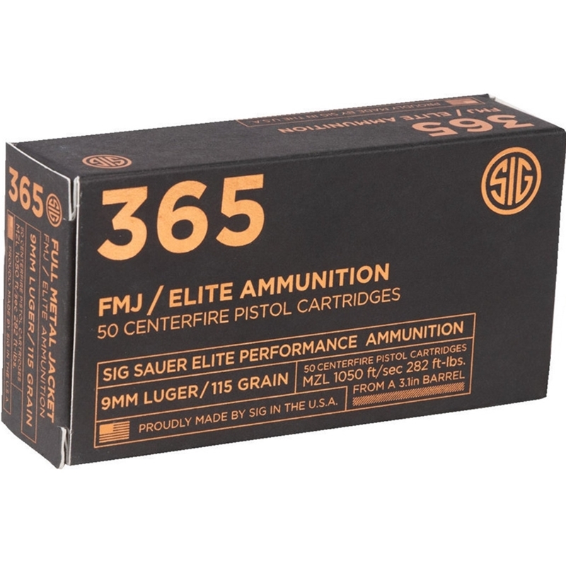 Sig Sauer 365 Elite Performance 9mm Luger Ammo 115 Grain Full Metal Jacket