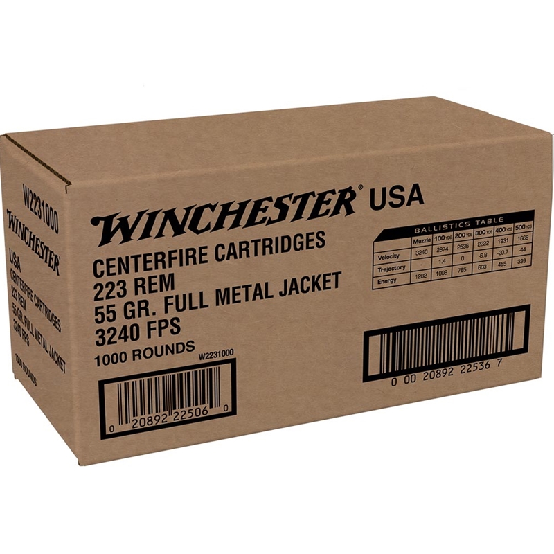 Winchester 223 Remington Ammo 55 Grain Full Metal Jacket 1000 Rounds