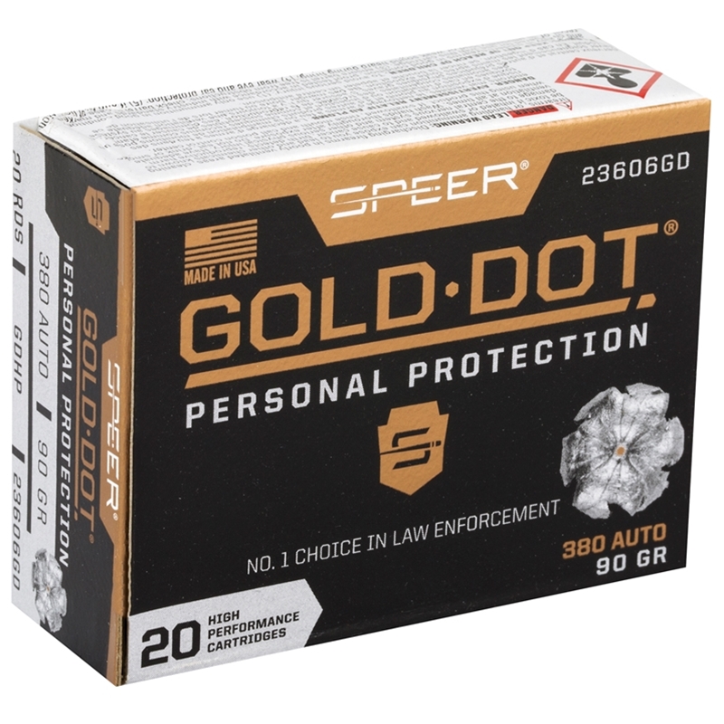 Speer Gold Dot 380 ACP AUTO Ammo 90 Grain JHP