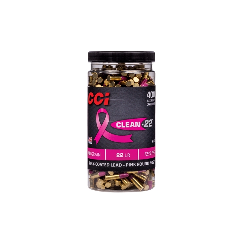 CCI Clean 22 Long Rifle Ammo 40 Grain Poly Coated Lead Pink Round Nose 400 Rounds