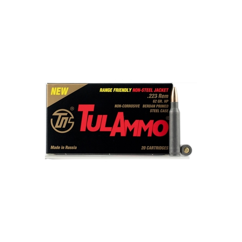 TulAmmo Range Friendly 223 Remington Ammo 62 Grain Jacketed Hollow Point Steel Case