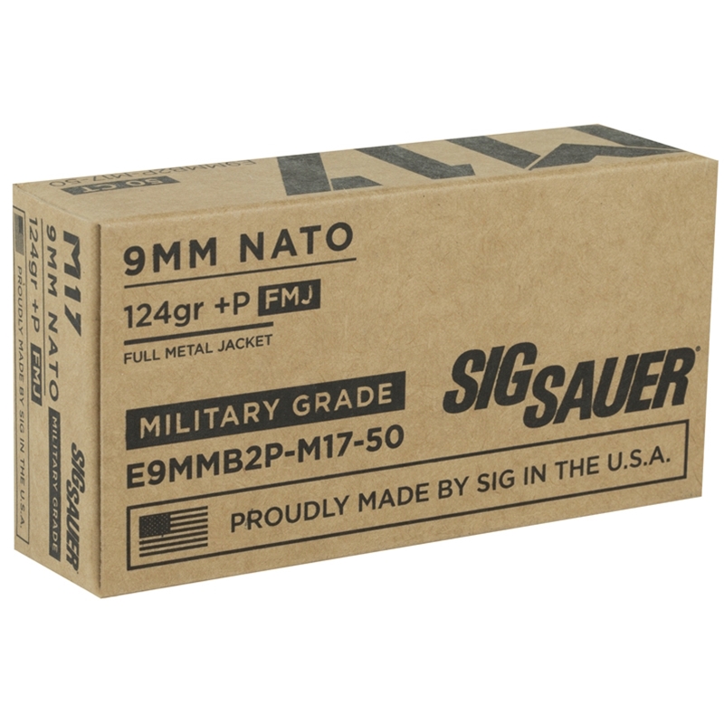 Sig Sauer Elite M17 Military Grade 9mm Luger Ammo 124 Grain +P Elite Ball Full Metal Jacket