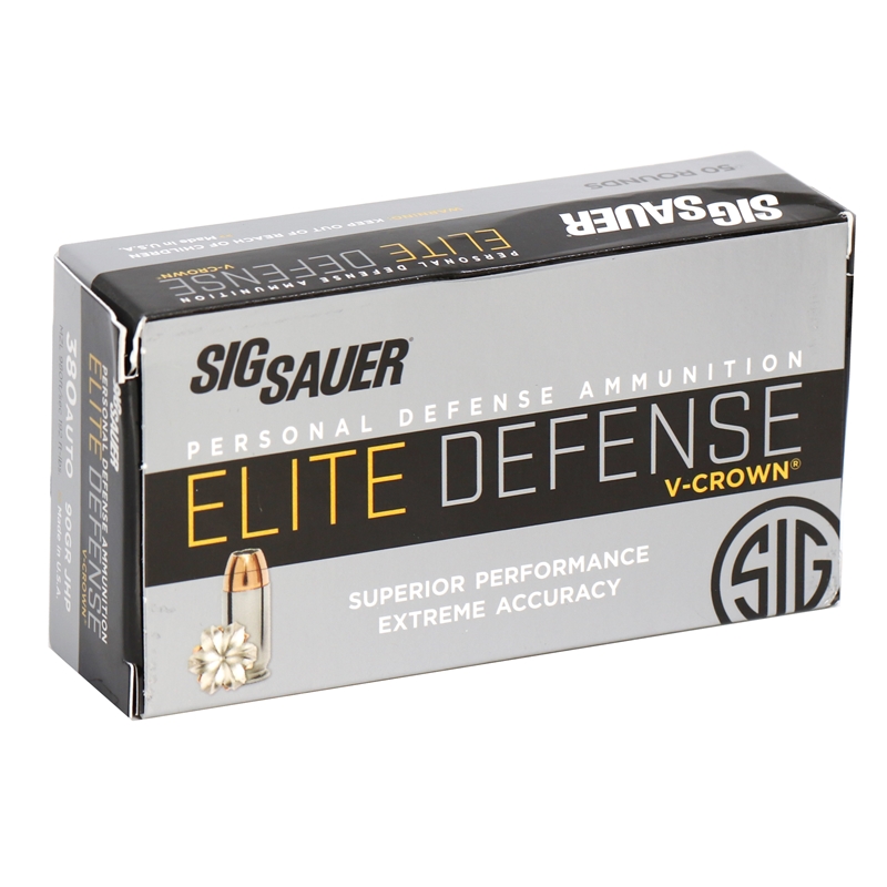 Sig Sauer Elite Performance 380 ACP Ammo 90 Grain V-Crown Jacketed Hollow Point Projectile