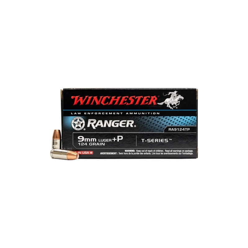 Winchester Ranger 9mm Luger +P Ammo 124 Grain Jacketed Hollow Point - RA9124TP