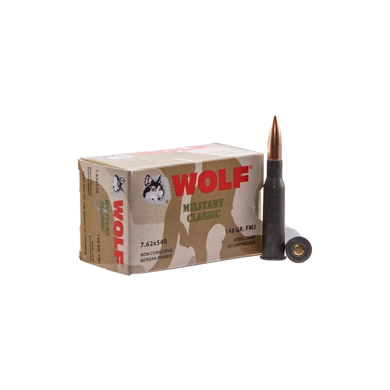 Wolf Military Classic 7.62x54R Ammo 148 Grain Full Metal Jacket