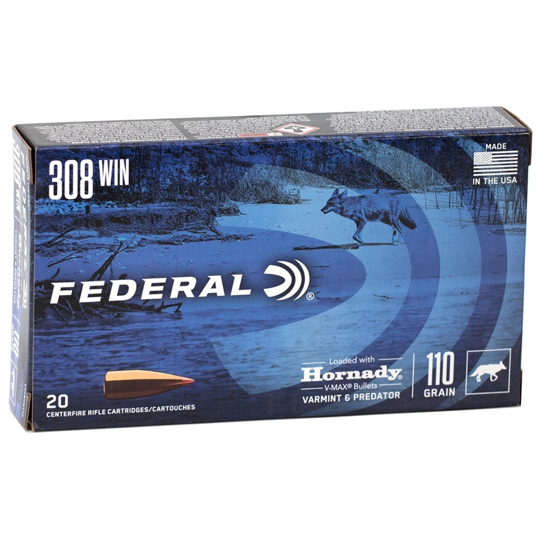 Federal Varmint & Predator 308 Winchester Ammo 110 Grain Hornady V-Max - V308VM110