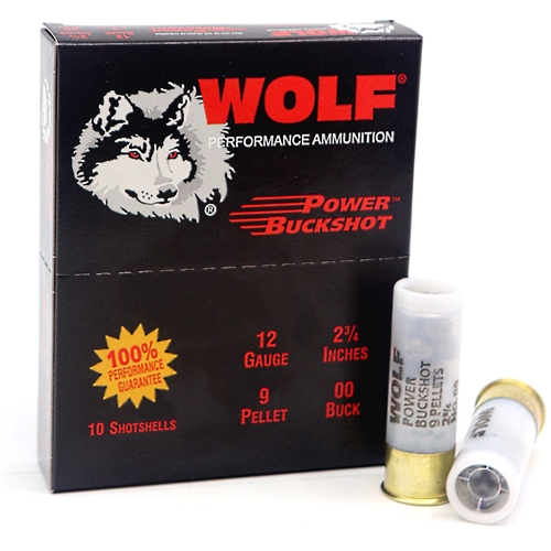 Wolf 12 Gauge Ammo 2 3/4" 00 Power Buckshot 9 Pellets