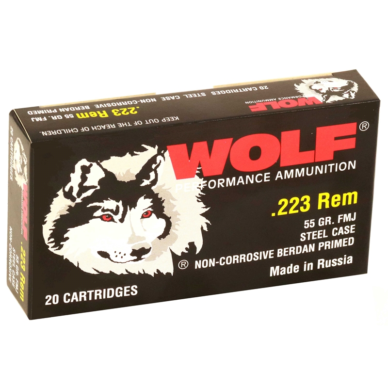 Wolf Performance 223 Remington Ammo 55 Grain FMJ Steel Case Berdan Primed