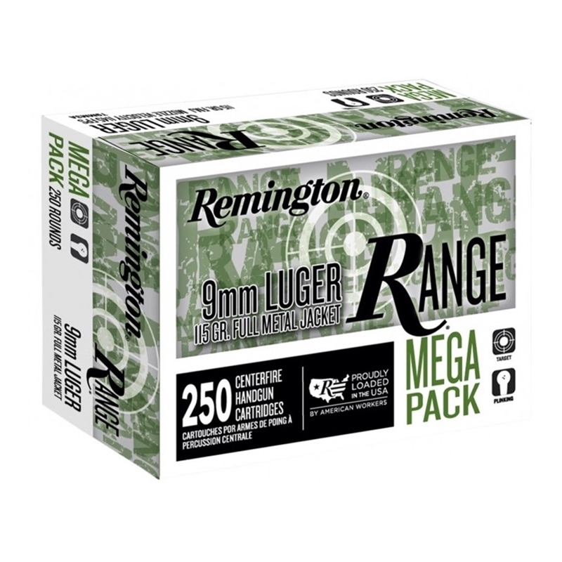 Remington Range 9mm Luger Ammo 115 Grain Full Metal Jacket 250 Rounds Per Box