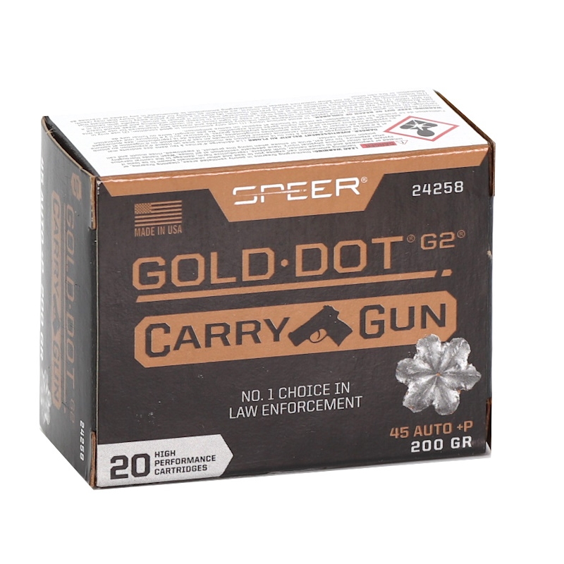 Speer Gold Dot G2 Carry Gun 45 ACP Auto Ammo 200 Grain +P JHP