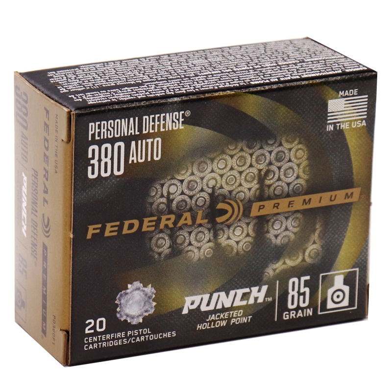 Federal Punch 380 ACP Auto Ammo 85 Grain Jacketed Hollow Point