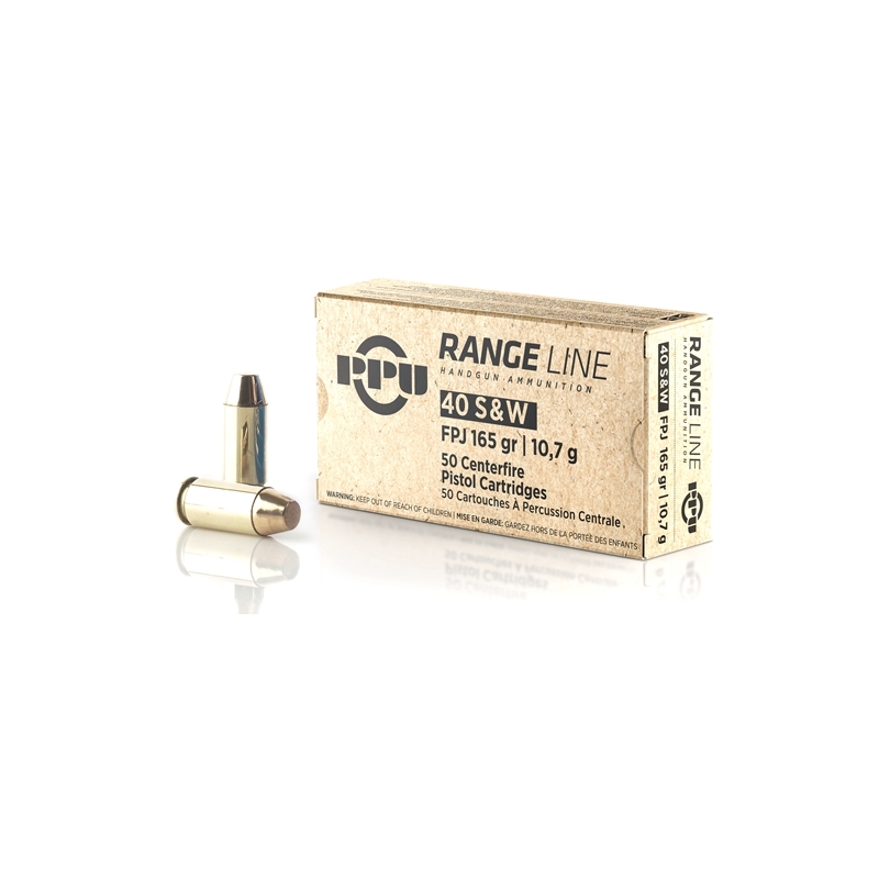 Prvi Partizan Range Line 40 S&W Ammo 165 Grain Flat Point Jacket