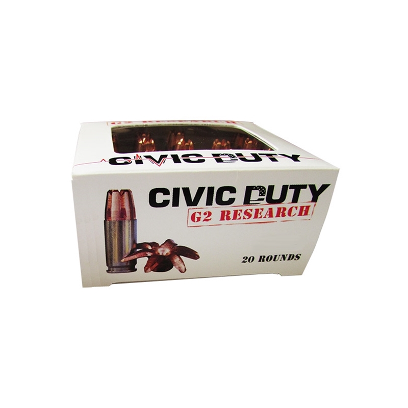 G2 Research Civic Duty 10mm Auto Ammo 122 Grain Expanding Solid Copper Lead-Free