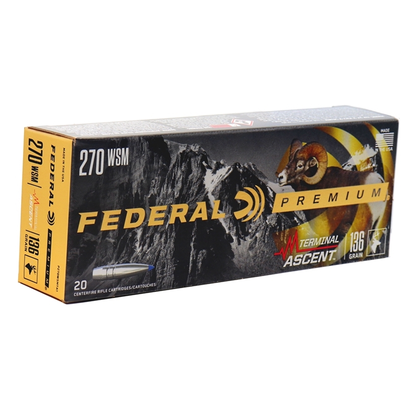 Federal Premium Terminal Ascent 270 Winchester Short Magnum Ammo 136 Grain Polymer Tip Bonded Boat Tail