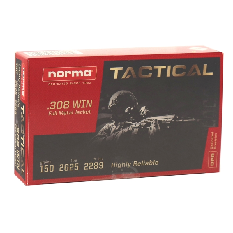Norma Tactical 308 Winchester Ammo Match 150 Grain Full Metal Jacket