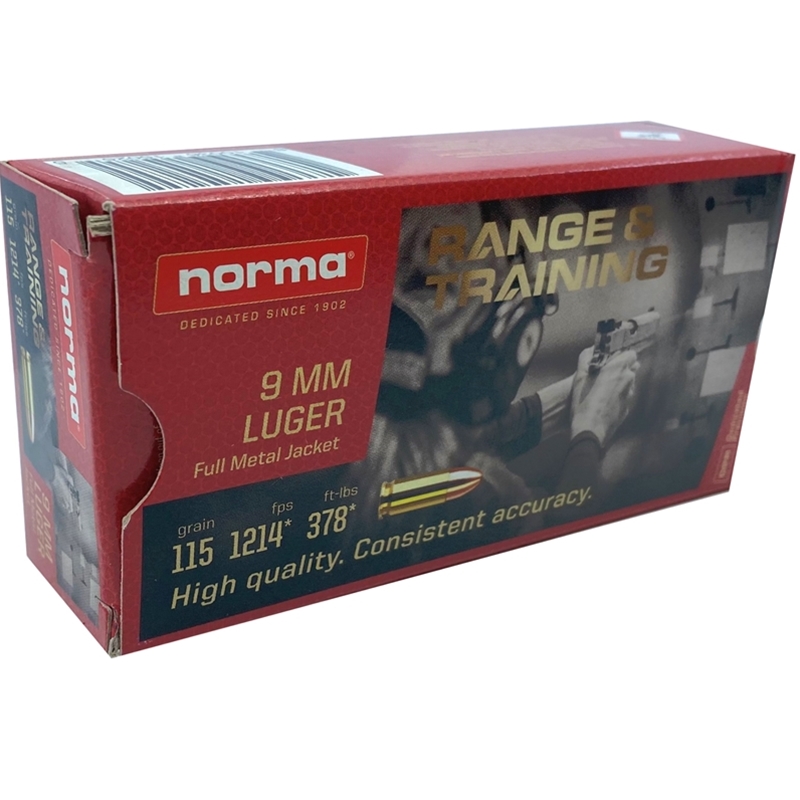 Norma Range & Training 9mm Ammo 115 Grain Full Metal Jacket