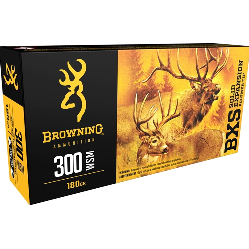 Browning BXS 300 WSM Ammo 180 Grain Solid Copper Polymer Tip Boat Tail Lead-Free
