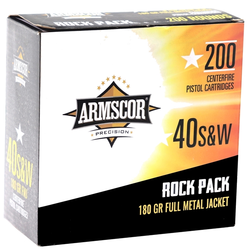 Armscor USA 40 S&W Ammo 180 Grain Full Metal Jacket Full Metal Jacket 200 Rounds Rock Pack