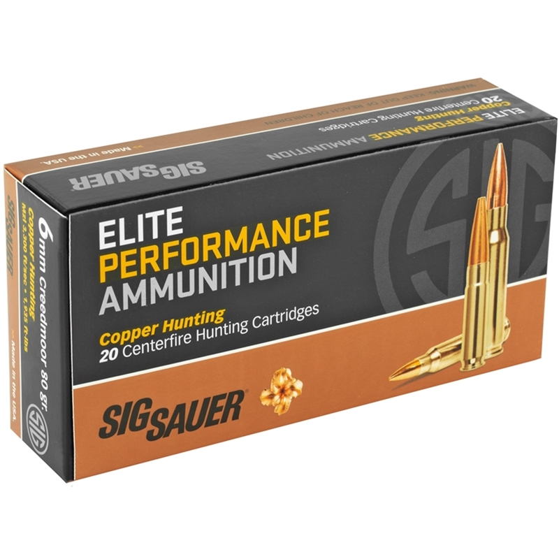 Sig Sauer Elite Performance 6mm Creedmoor Ammo 80 Grain Copper JHP Projectile