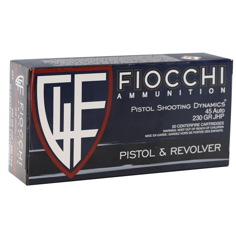 Fiocchi Shooting Dynamics 45 ACP AUTO Ammo 230 Grain Jacketed Hollow Point