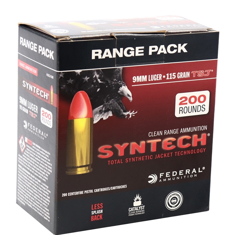 Federal Syntech 9mm Luger Ammo 115 Grain Total Syntech Jacket Round Nose 200 Rounds
