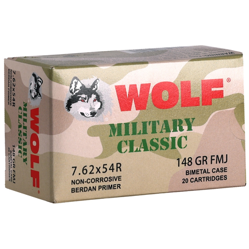 Wolf Military Classic 7.62x54R Ammo 148 Grain Full Metal Jacket Bimetal Case - MC76254R148B