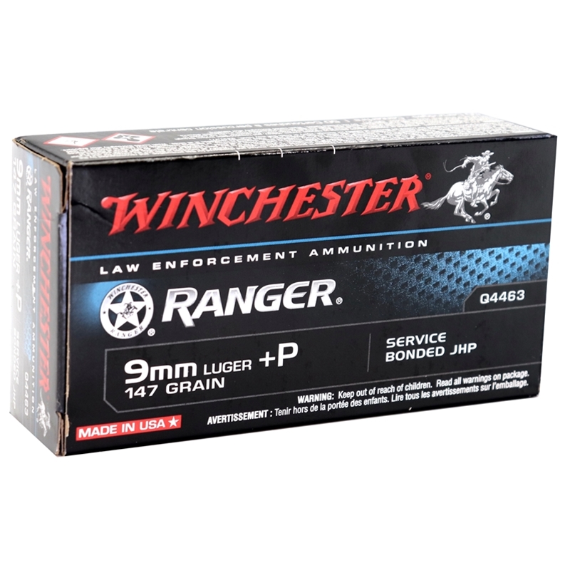 Winchester Ranger 9mm Luger Ammo +P 147 Grain Bonded JHP