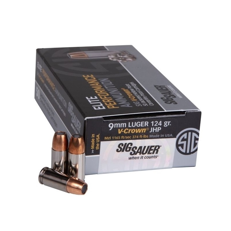 Sig Sauer Elite Performance 9mm Luger Ammo 124 Grain V Crown JHP
