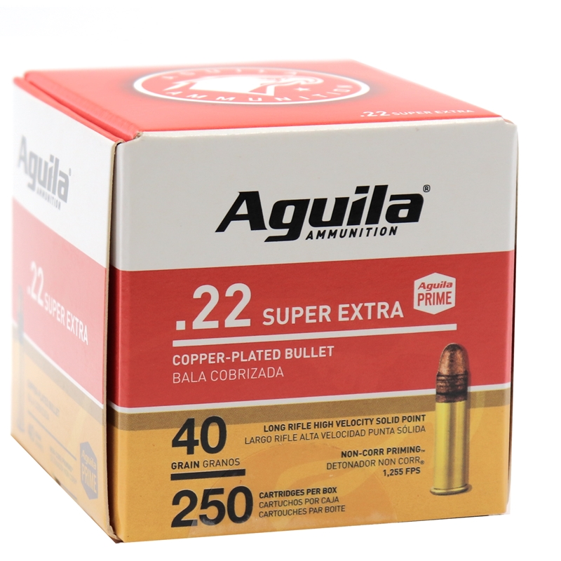 Aguila SuperExtra 22 Long Rifle Ammo 40 Grain High Velocity Copper Plated Lead Round Nose