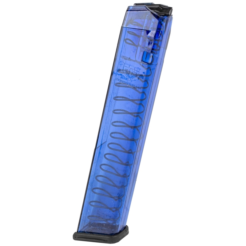 Elite Tactical Systems GLK-18 9mm Luger Glock 17,18,19,19x,26,34,45 31 Round Magazine in Translucent  Blue