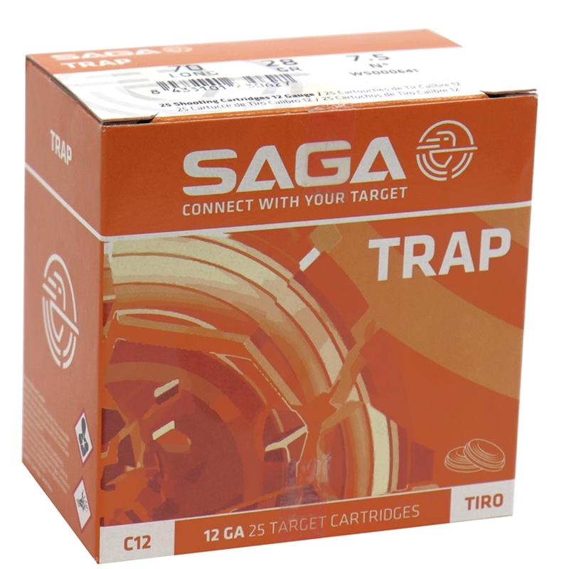 Saga Trap 12 Gauge Ammo 2 3/4" 1 oz #7.5 Shot 250 Rounds Velocity 1200 fps