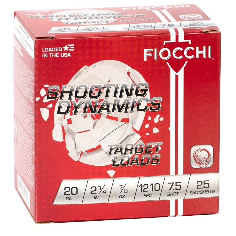 Fiocchi Shooting Dynamics 20 Gauge 2-3/4" 7/8oz. #7.5 Shot 250 Round Case