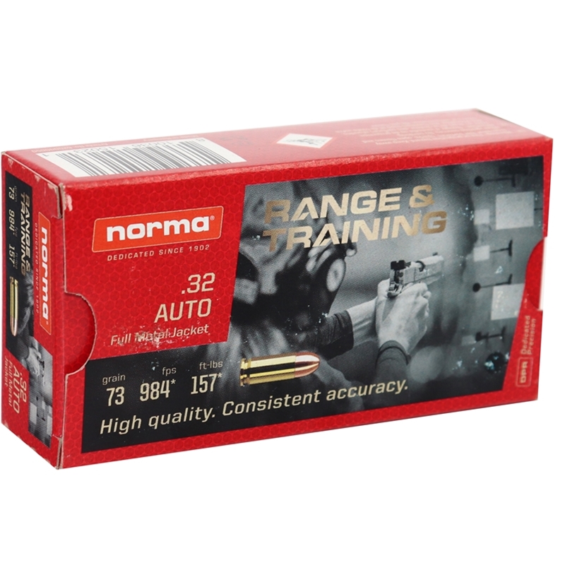 Norma Range and Training 32 ACP Ammo 73 Grain Full Metal Jacket