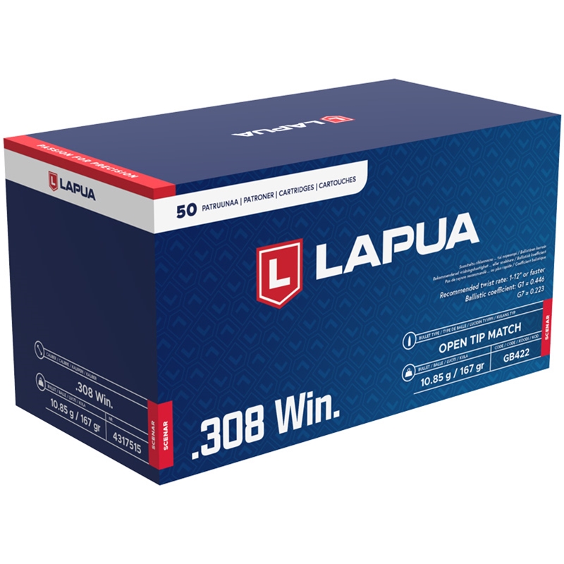 Lapua Scenar 308 Winchester Ammo 167 Grain Hollow Point Boat Tail
