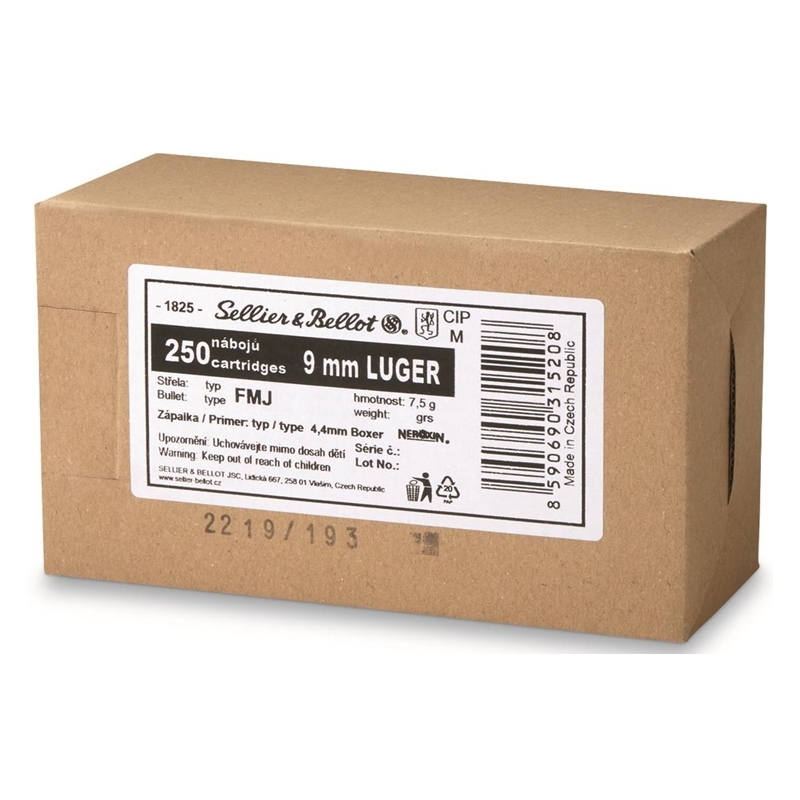 Sellier & Bellot 9mm Ammo 124 Grain Full Metal Jacket 250 Rounds