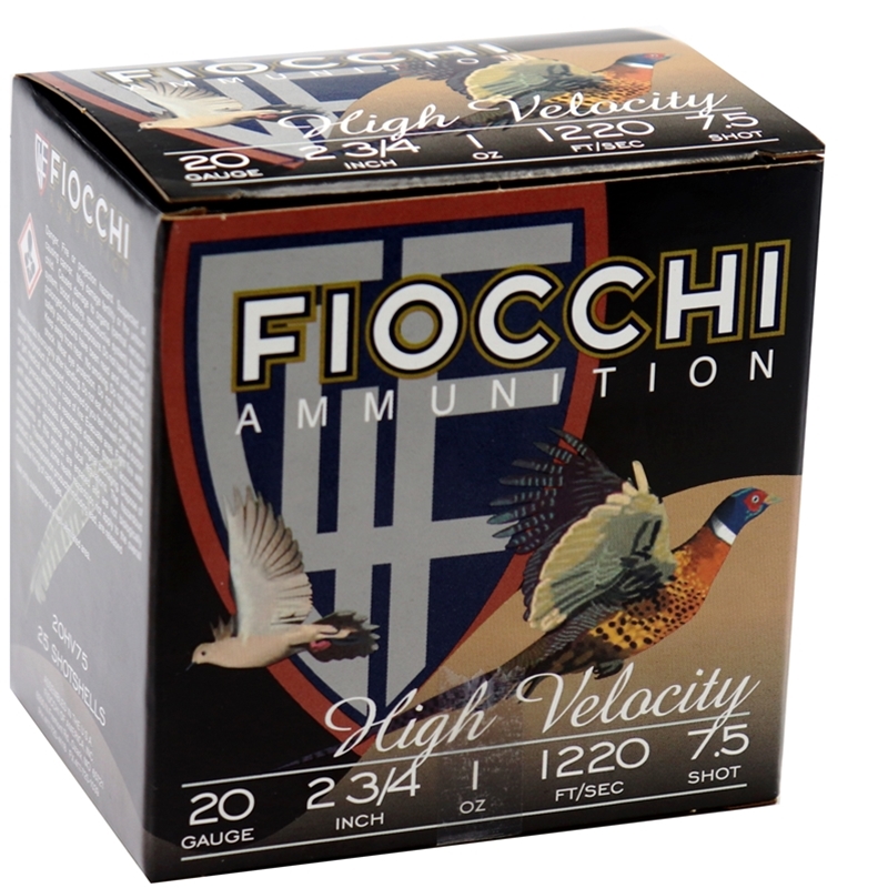 Fiocchi High Velocity 20 Gauge 2-3/4" 1oz. #7.5 Shot 250 Round Case