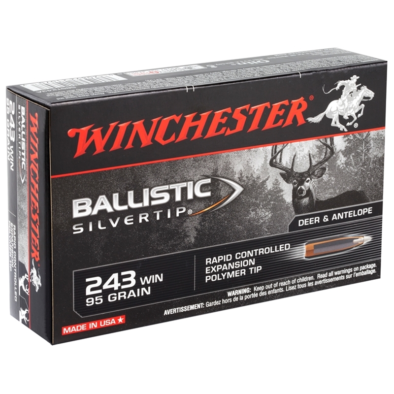 Winchester Ballistic Silvertip 243 Winchester Ammo 95 Grain Rapid Controlled Expansion