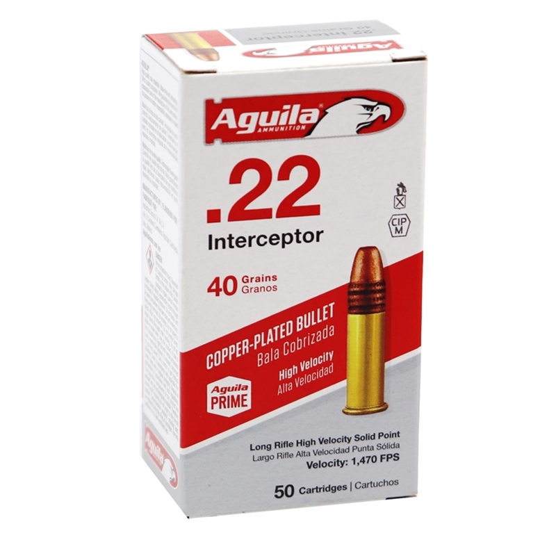 Aguila Interceptor 22 Long Rifle Ammo 40 Grain Copper Plated Solid Point