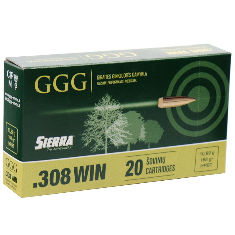 GGG 308 Winchester Ammo 168 Grain Hollow Point Boat Tail