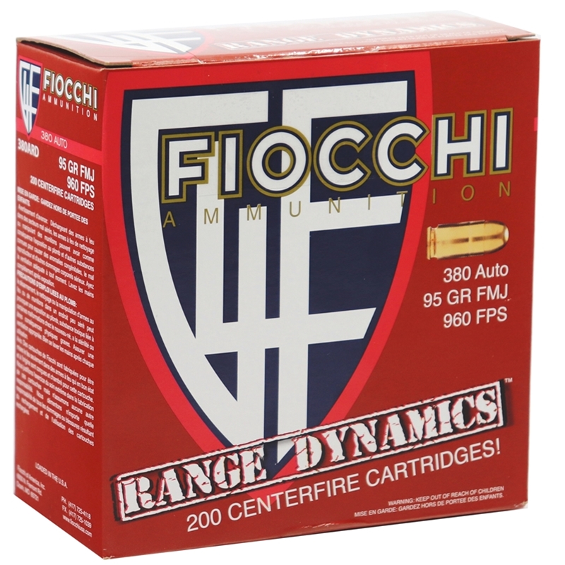 Fiocchi Range Dynamics 380 ACP AUTO Ammo 95 Grain Full Metal Jacket 200 Rounds Pack
