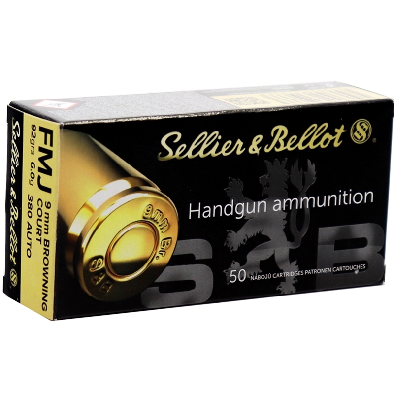 Sellier & Bellot 380 ACP AUTO (380 Auto / 9mm Browning Court) Ammo 92 Grain Full Metal Jacket