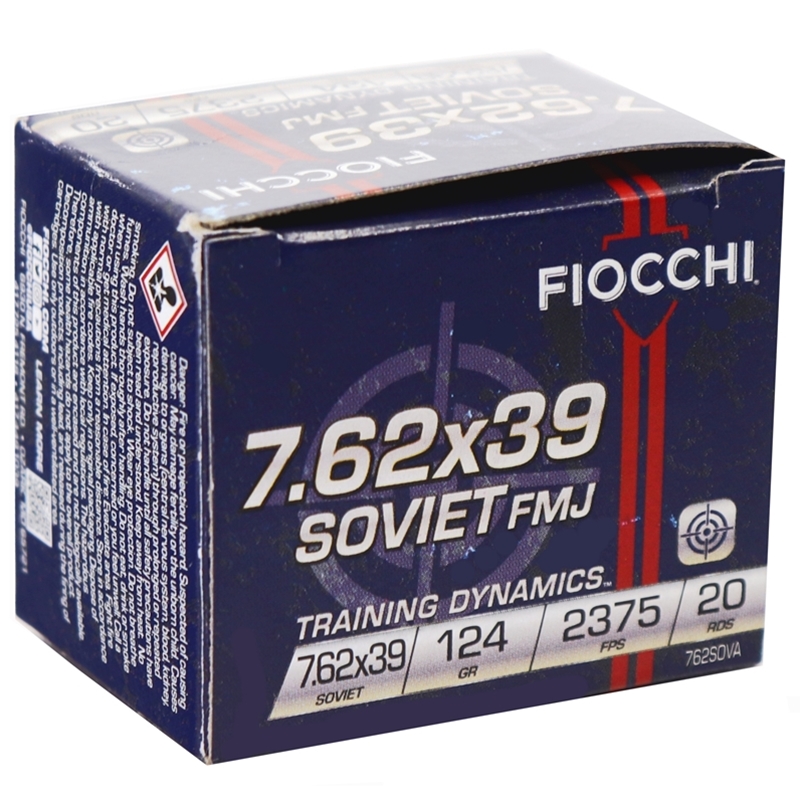 Fiocchi Training Dynamics 7.62x39mm SOVIET Ammo 124 Grain Full Metal Jacket