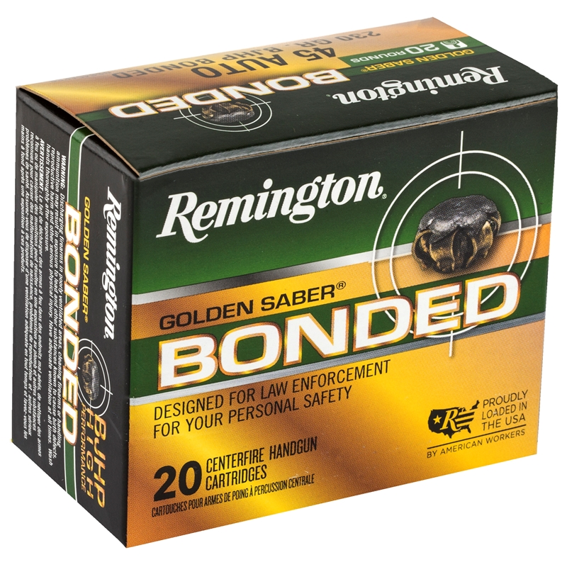 Remington Golden Saber Bonded 45 ACP Auto Ammo 230 Grain Bonded Brass Jacketed Hollow Point - GSB45APBB