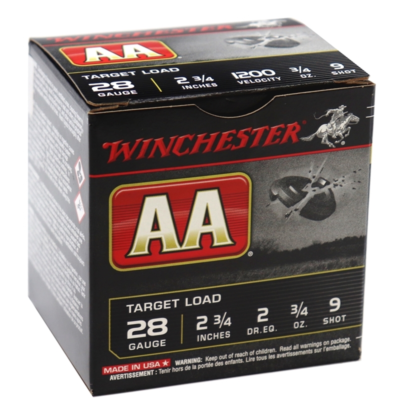 Winchester AA Target Loads 28 Gauge Ammo 2 3/4" 3/4oz. #9 Shot 250 Round Case