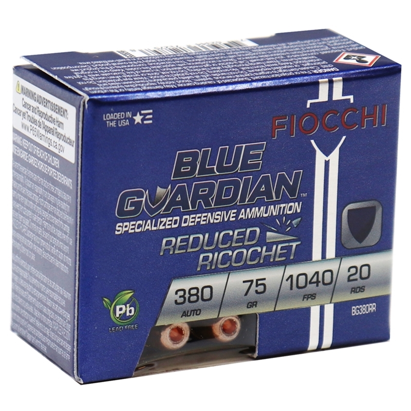 Fiocchi Blue Guardian 380 ACP AUTO Ammo 75 Grain Reduced Ricochet Lead Free