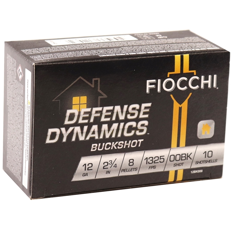 Fiocchi Defense Dynamics 12 Gauge Ammo 2-3/4" 8 Pellets 00 Buckshot