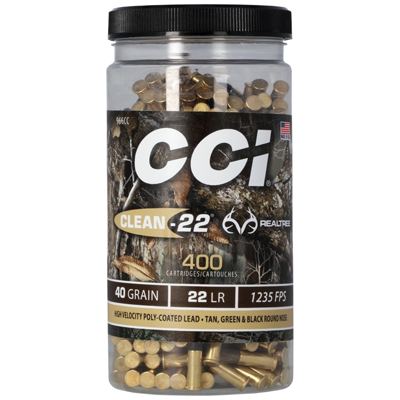 CCI Clean-22 High Velocity Realtree Edition 22 Long Rifle Ammo 40 Grain Polymer Coated Lead Round Nose