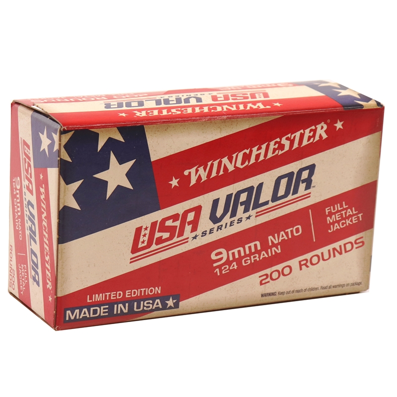 Winchester USA Valor NATO 9mm Luger Ammo 124 Grain Full Metal Jacket 200 Rounds Value Pack